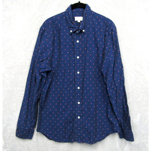 Club Monaco Button Down Shirt Slim Fit Large Blue Red Flowers - Picture 1 of 9